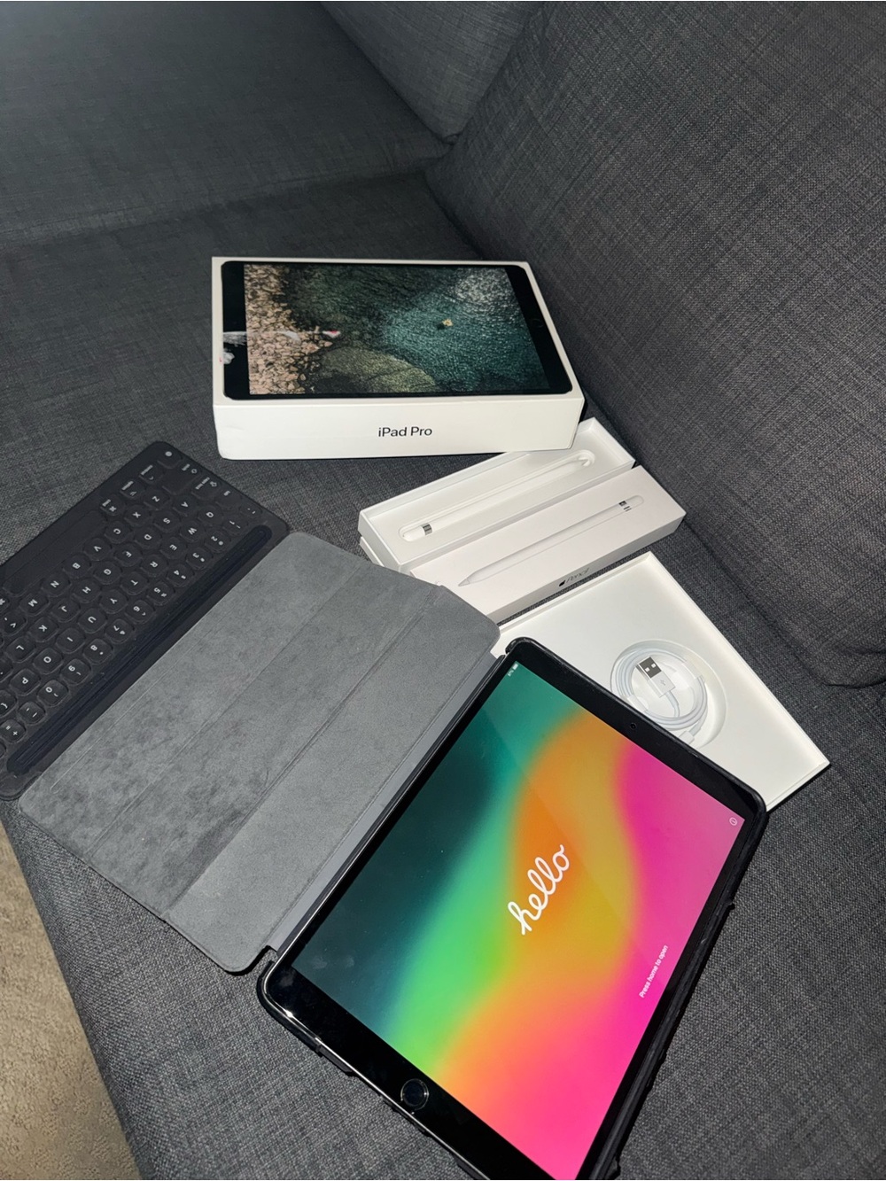 Apple iPad Pro in Black with Gray Smart Keyboard and White Apple Pencil